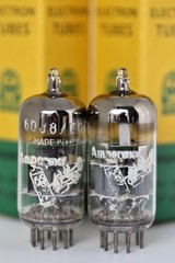 NOS 6DJ8 ECC88 6922 AMPEREX BUGLE-BOY HOLLAND TUBES 1964 PAIR 105/105 + 102/100%