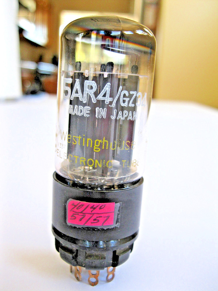WESTINGHOUSE 5AR4/GZ34 VACUUM TUBE GRAY PLATE O GETTER BALANCED TV-7 TESTED.