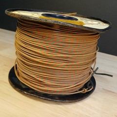 Near Full Roll Western Electric 20 Gauge Cloth Covered Wire Green / Red Stripe