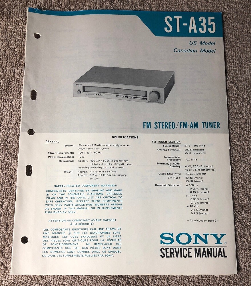 SONY ST-A35 TUNER ORIGINAL SERVICE MANUAL SCHEMATIC M732x