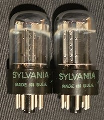 SYLVANIA 6SN7 GTB TUBE 1965 GREEN LABEL BLACK BASE CHROME TOP FOIL MATCHED SET