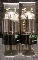 SYLVANIA 6SN7 GTB 1968 GREEN LABEL BLACK BASE CHROME TOPPED FOIL MATCHED SET NIB