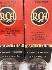 Matched Pair RCA USN CRC 2A3 Dual D Getter Vacuum Tubes Amplitrex NOS 1943 Date