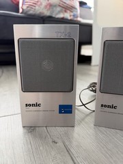 Sonic TX-2 Acoustic Suspension speaker System Power Booster Silver Music