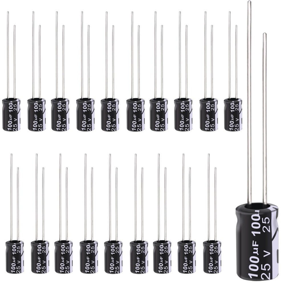 Tnisesm 20Pcs 100UF 25V Electrolytic Capacitor 100 UF MFD 25 Volt with Aluminum