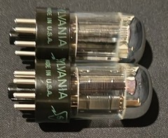 SYLVANIA 6SN7 GTB TUBE 1965 GREEN LABEL BLACK BASE CHROME TOP FOIL MATCHED SET