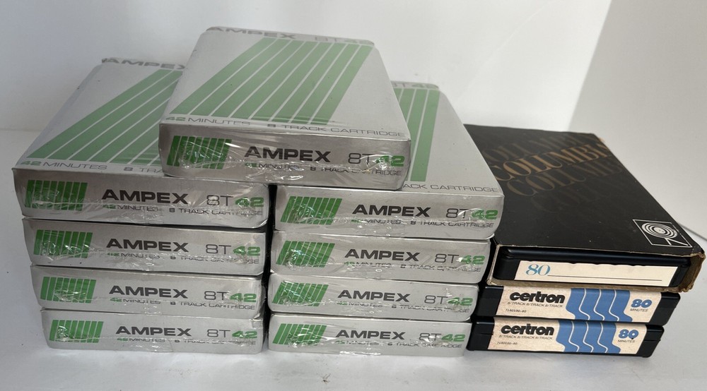 NINE AMPEX 8T42 8 TRACK 42 MINUTES CARTRIDGES | FACTORY SEALED BLANK + 3 8Tracks