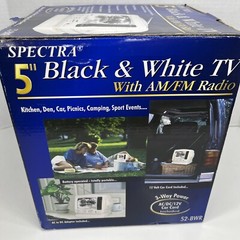 SPECTRA 5 INCH Black & White TV-AM-FM Radio BATTERY POWERED Plug In