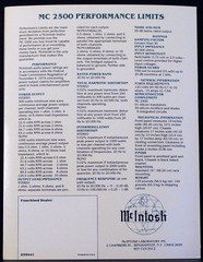 McIntosh MC 2500 Amplifier – 6 page Brochure