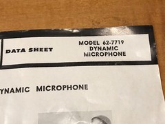Shure 61-7719 Dynamic Microphone Data Sheet OMNIDIRECTIONAL VINTAGE ORIGINAL-OEM