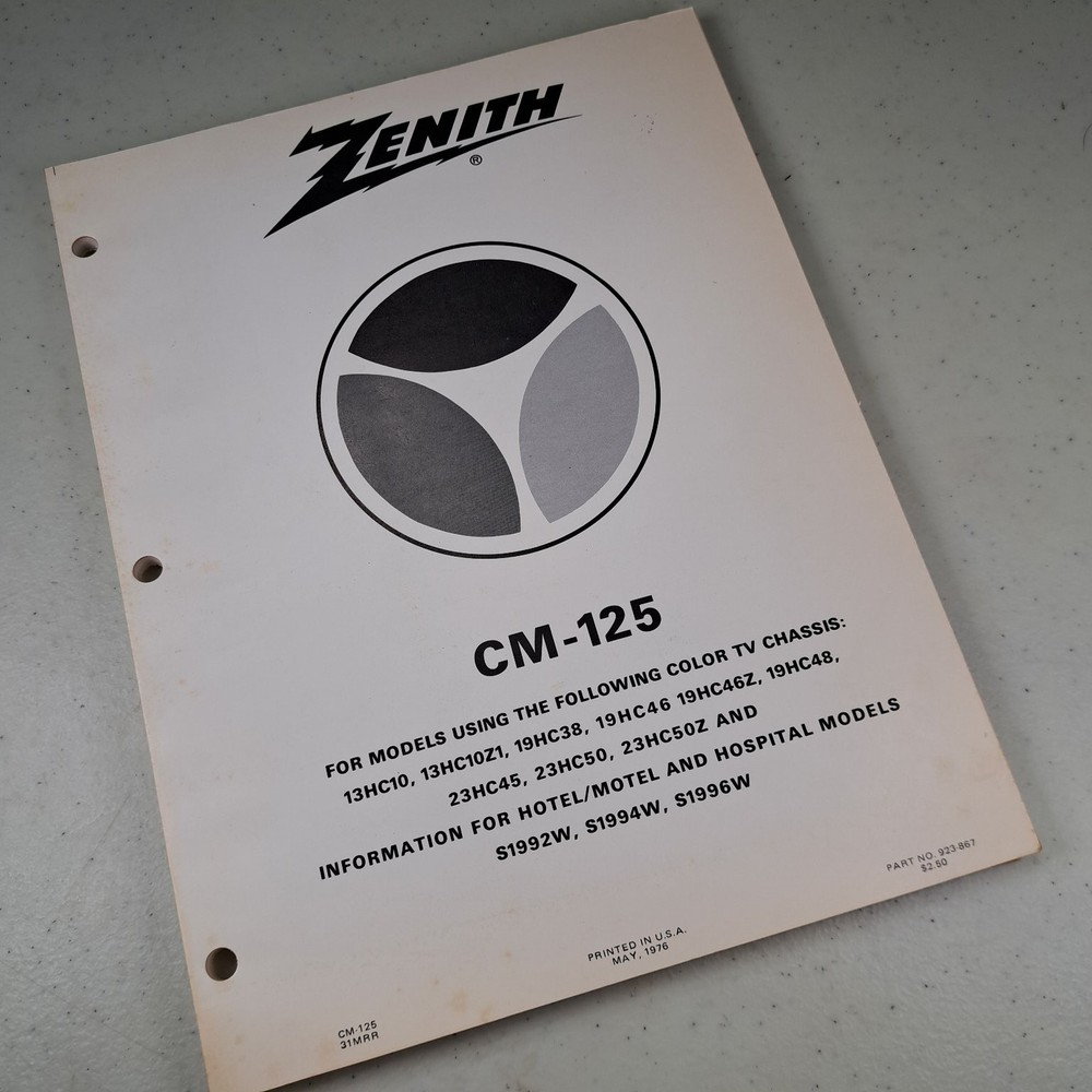 Zenith CM-125 Color TV Chassis Manual 1976 Illustrated Schematics