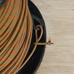 Near Full Roll Western Electric 20 Gauge Cloth Covered Wire Green / Red Stripe
