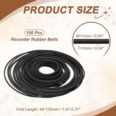 100Pcs Recorder Rubber Belts 40-135mm Square Cassette Recorder(1mm Width)