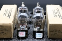 Matched Pair 1944 Raytheon VT-99 6F8G (6SN7) JAN CRP Black T-Plate NOS Boxes Str