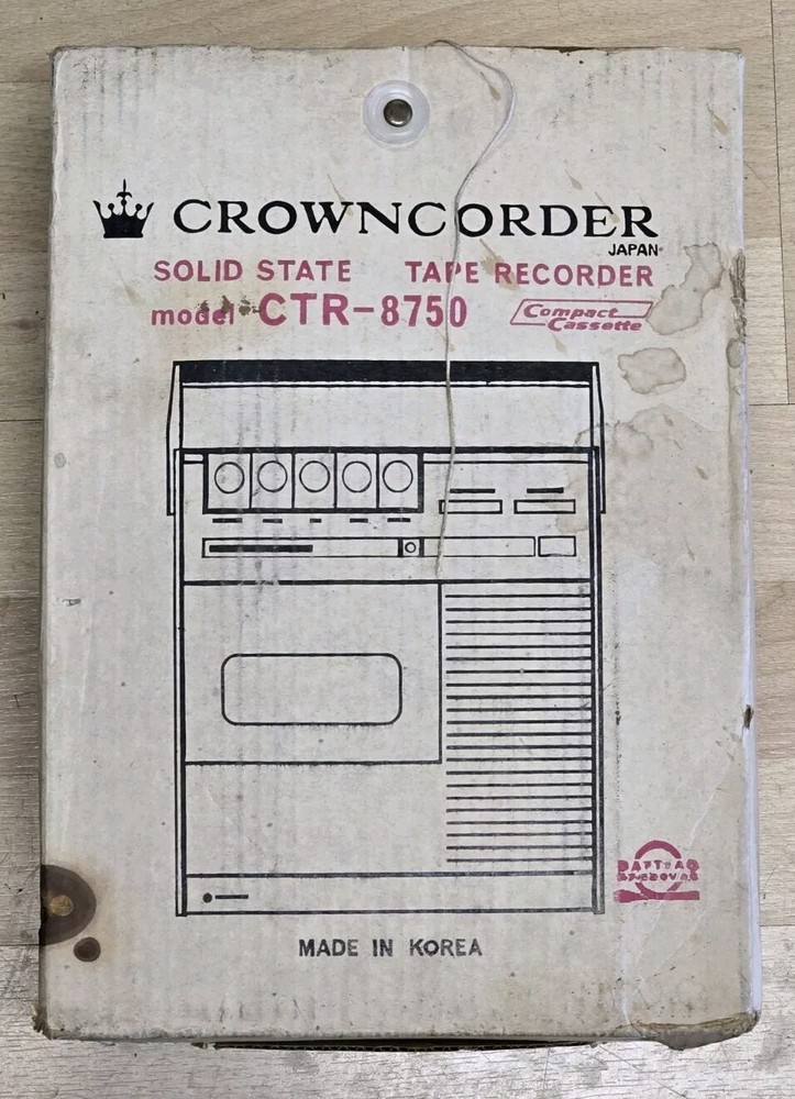 Crown Corder CTR-8750 Solid State Vintage Tape Recorder Rare NIB Made in Korea