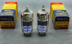 NOS Pair Philco 12AY7 Tubes Square Getters Matched Codes 1955 Test NOS Amplitrex