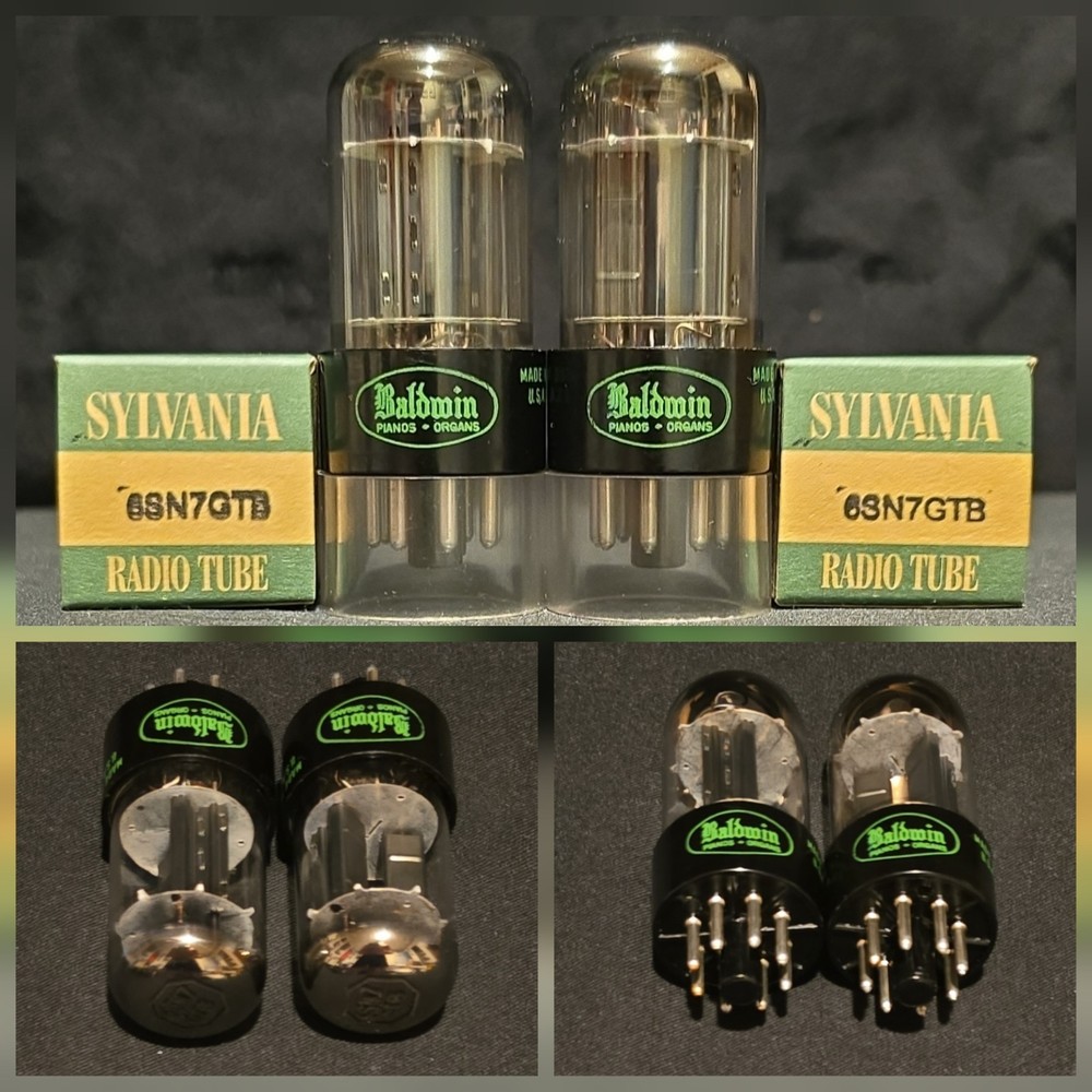SYLVANIA 6SN7 GTB TUBE 1959 CHROME TOPPED HALO BLACK PLATES MATCHING SET