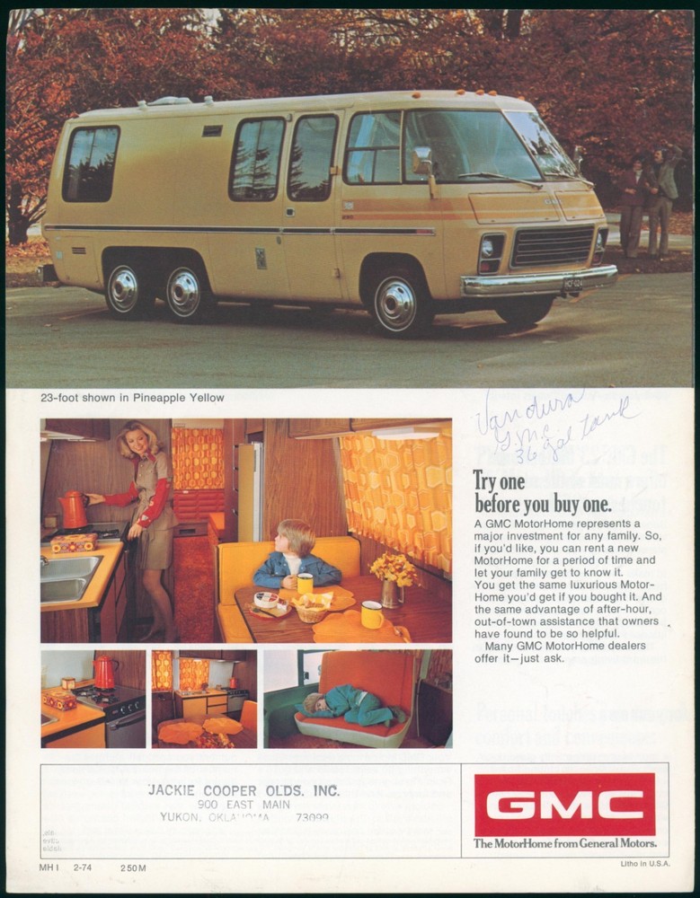 1974 GMC MotorHome General Motors RV Sales Brochure Floor Plans Interiors Color