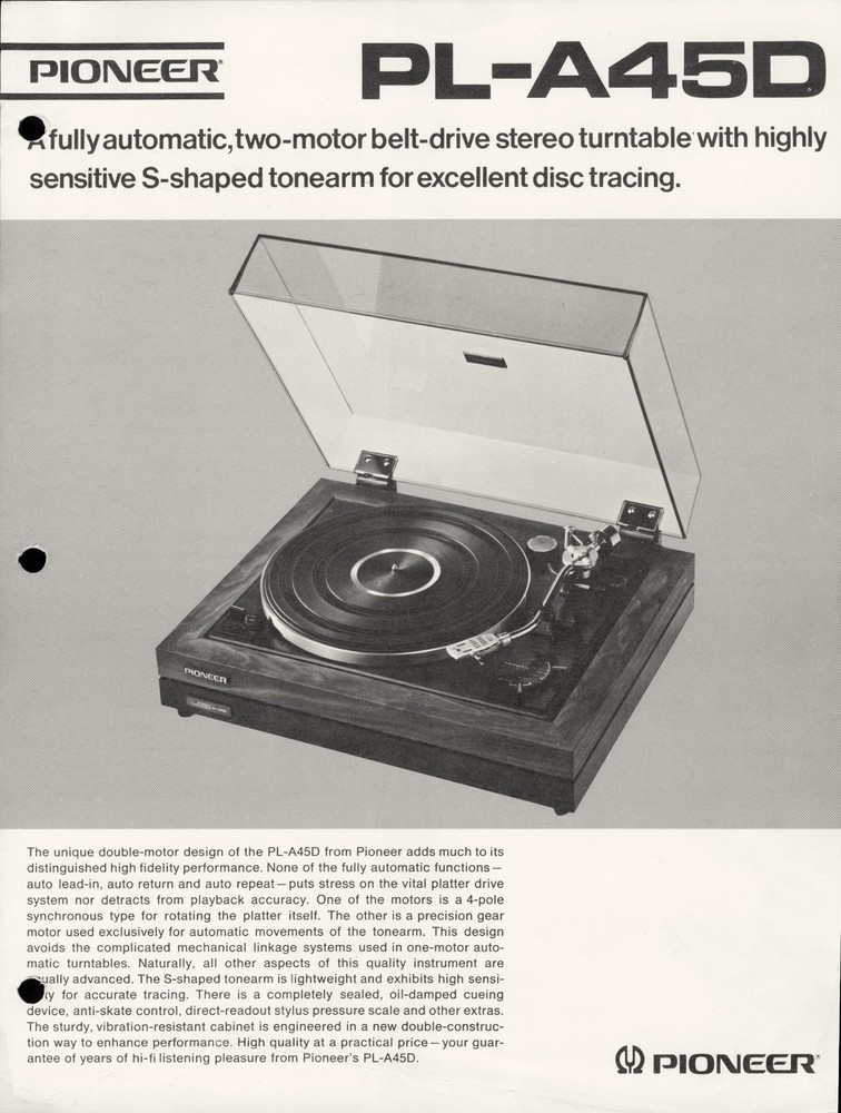 c1974 Pioneer PL-A45D Turntable Dealer Brochure Vintage HiFi Stereo Electronics