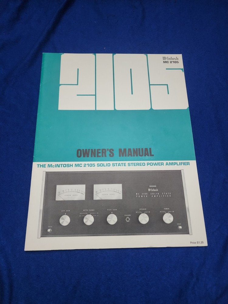 McIntosh MC2105 Manual. Excellent Condition.