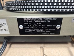 LAFAYETTE T-4000 BELT-DRIVE AUTO RETURN, WORKS- Needs Belt, Rubber Feet and Cove