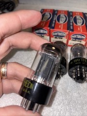 4- Raytheon 6SN7GTB Vacuum Tubes 0-Getter Black Plate TV7 Tested NOS