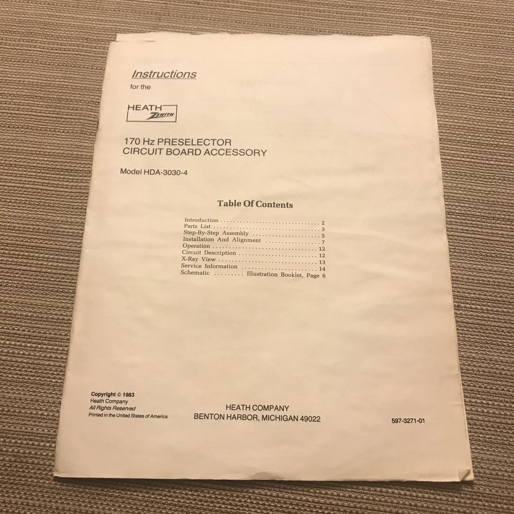 Heathkit hda-3030-4 170 Hz Preselector Circuit Board Accessory Manual