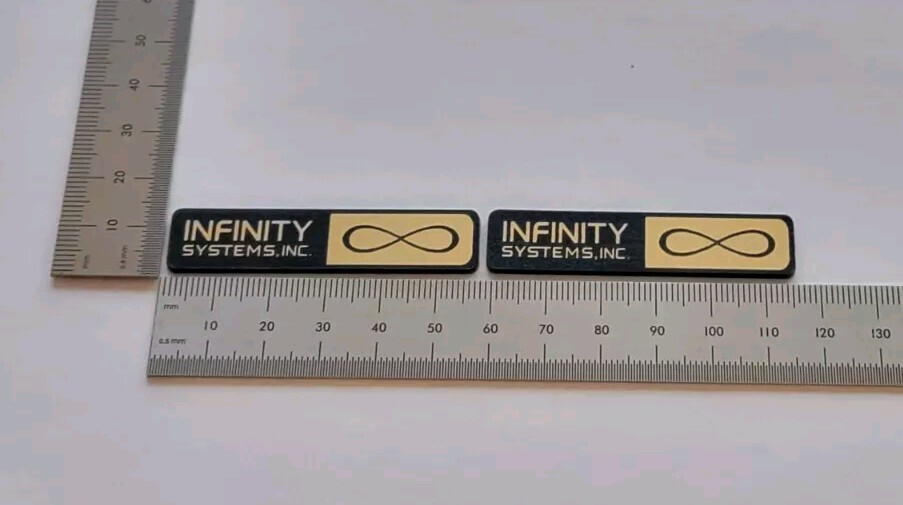 Infinity Systems Inc. Speaker Badge Logo Emblem Custom Made Gold Pair