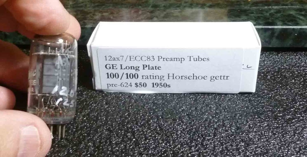 50s GE 12ax7 Long Grey Plate Horseshoe-Getter 100/100 each side