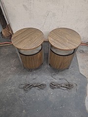Vintage Pair Zenith Circle of Sound Speakers Wood Grain Round Retro Omni WORKING