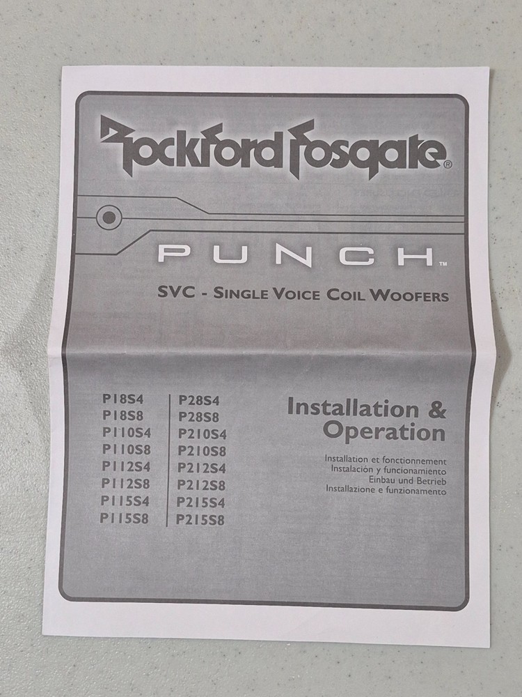 Rockford Fosgate Punch Subwoofer Enclosure Installation Reference Booklet Manual