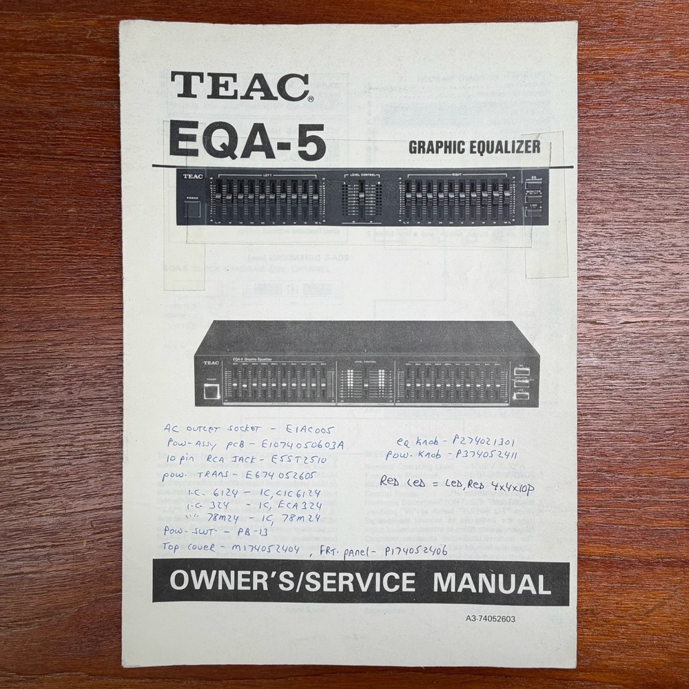 VINTAGE TEAC EQA-5 GRAPHIC EQUALIZER OWNER’S/SERVICE MANUAL