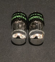 SYLVANIA 6SN7 GTB TUBE 1968 GREEN LABEL BLACK BASE CHROME TOP FOIL MATCHED SET