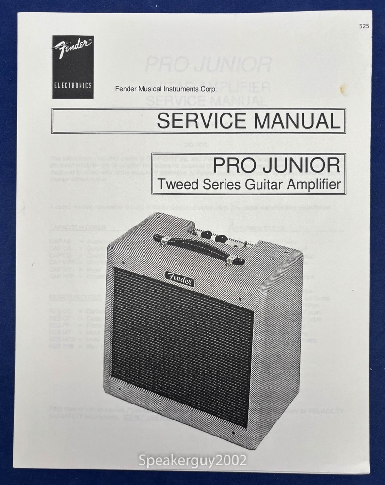 Original Fender Pro Junior Tweed Series Guitar Amplifier Service Manual