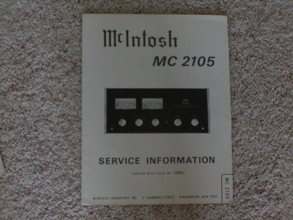 Vintage Original McIntosh MC2105 Service Manual. Good Condition.