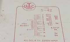 UTC S-42 Plate & Filament Transformer 600-525-0-525-600 V / 5V – 6.3V