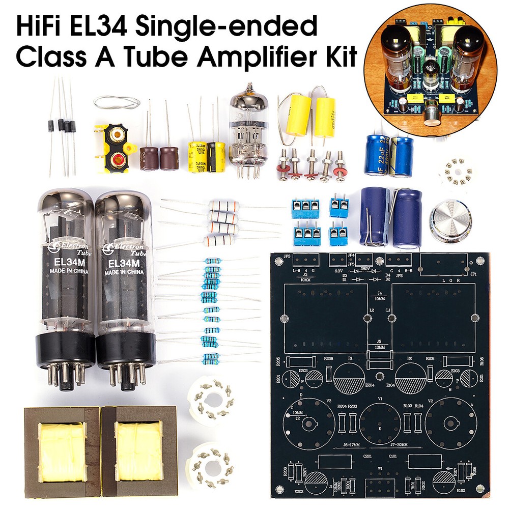 HiFi EL34 Vacuum Tube Amplifier Class A Single-ended Stereo Audio Amp DIY Kit