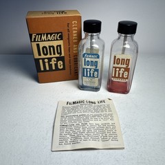 Vintage Filmagic Long Life Cleaner & Lubricant Glass Bottles Original Box Empty