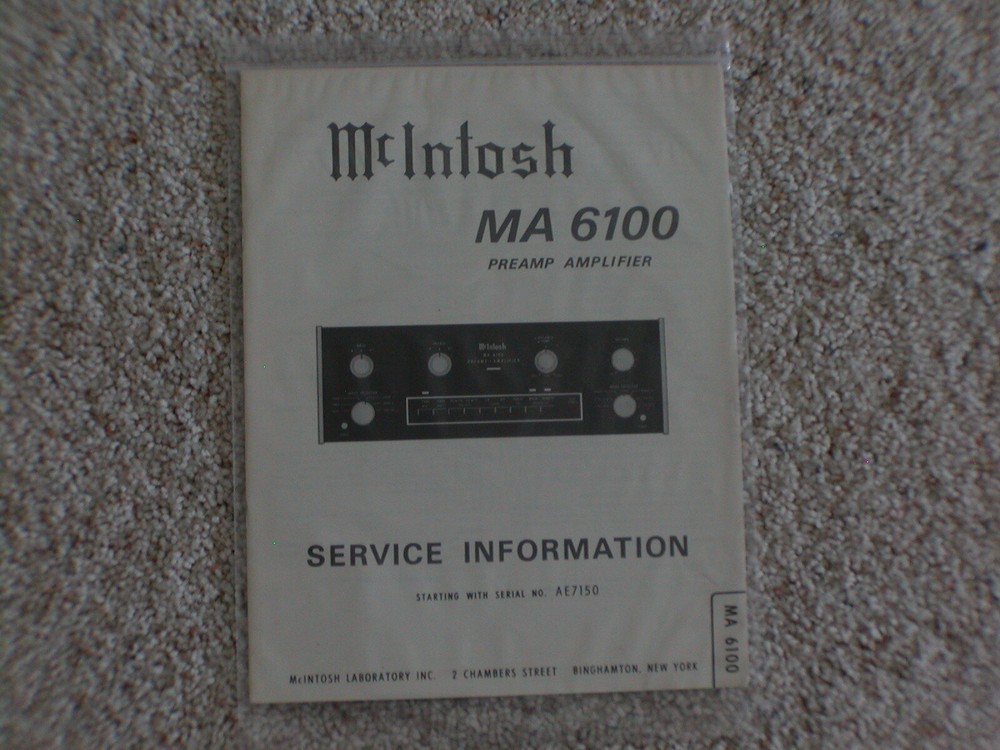 Vintage Original McIntosh MA6100 Service Manual. Good Condition.