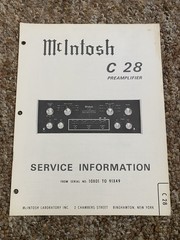 Vintage Mcintosh C28 Preamp Pre Amplifier Service Manual Information Original