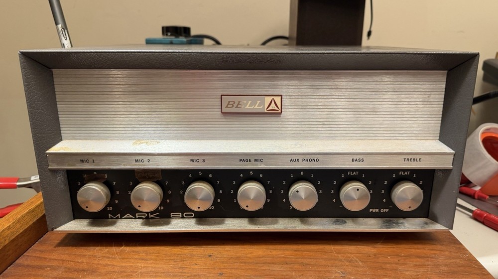 Bell Sound Mark 80 EL34 Tube PA Amplifier Microphone