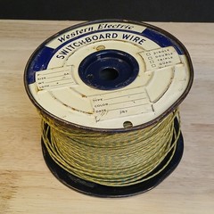 Near Full Roll Western Electric 20 Gauge Cloth Covered Wire Green Yellow Stripe