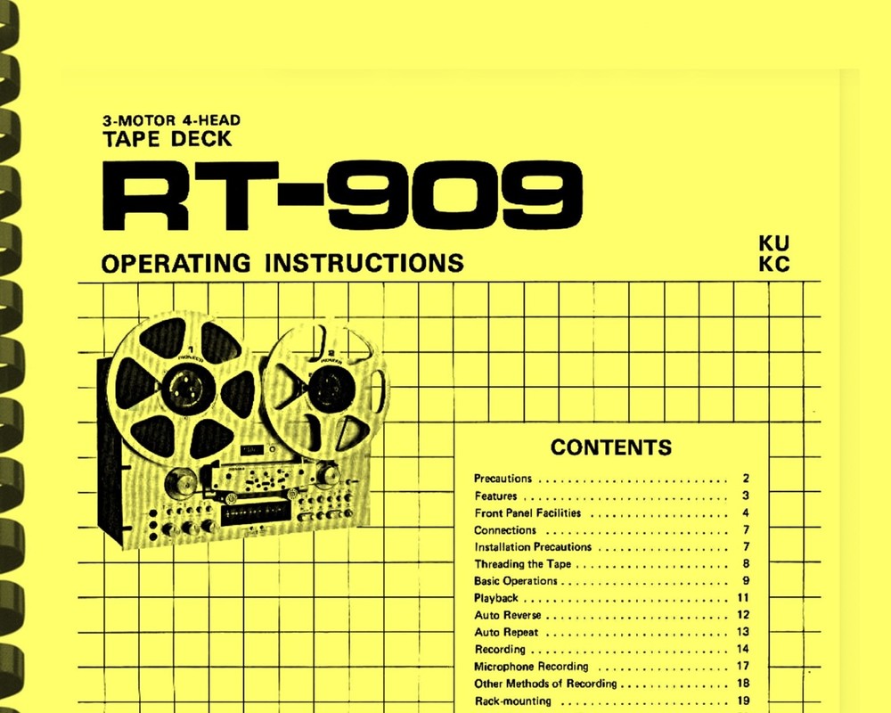 Pioneer RT-909 Reel to Reel Tape Deck OWNER’S MANUAL & SERVICE MANUAL
