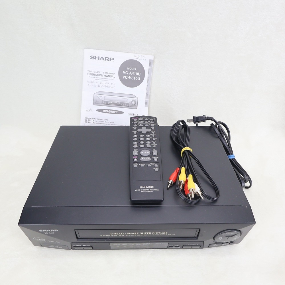Sharp VC-A410U 4-Head VHS VCR Video Cassette Recorder Remote Manual READ parts