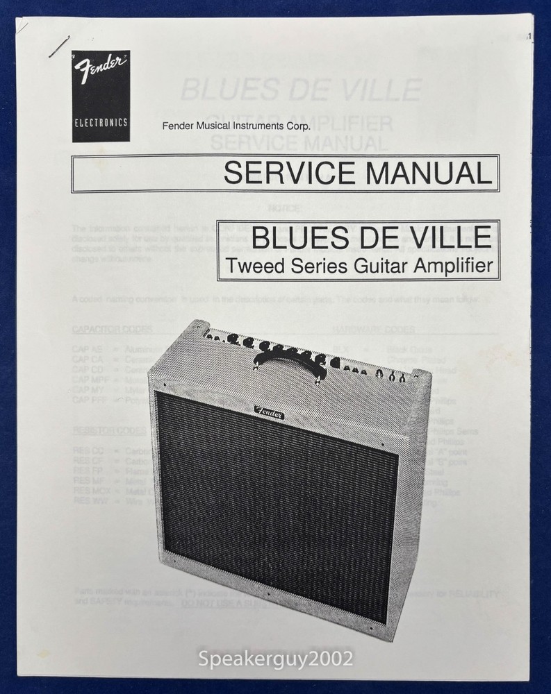 Original Fender Blues DeVille – Tweed Series Guitar Amp Service Manual