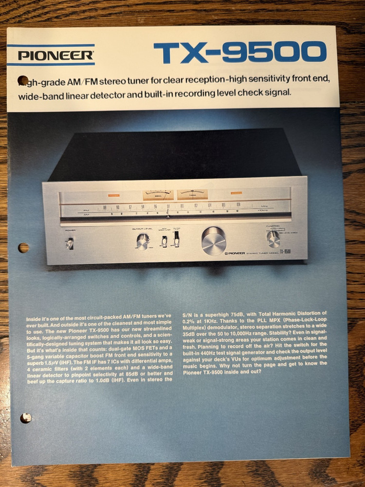 Vintage Original Pioneer TX-9500 Stereo Receiver Dealer Sales Brochure
