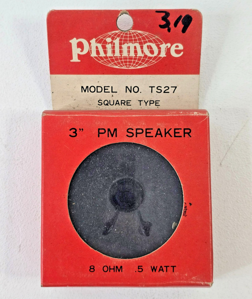 Vintage Philmore TS27 Square 3″ Replacement PM Speaker 8 Ohm .5 Watts
