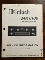 McIntosh MA6100 Preamp Amplifier Amp Service Information Manual Original AE1001