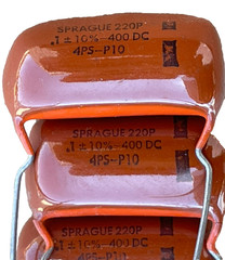 NOS Vintage Capacitor Sprague 220P +10%-400DC- Orange Brown Drop (Lot of 5)