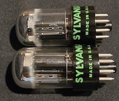 SYLVANIA 6SN7 GTB TUBE 1968 GREEN LABEL BLACK BASE CHROME TOP FOIL MATCHED SET